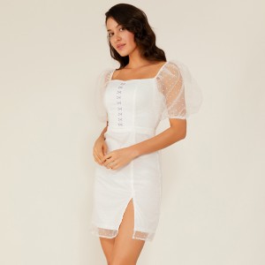 Oem Sommar Vit Spets Chiffong Prickklänning Style Boho Vintage Eleganta klänningar