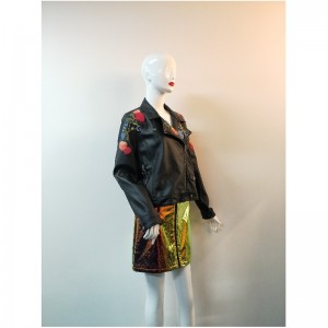 SVART BRODERING PU BIKERJACKA RLWPJ0023N