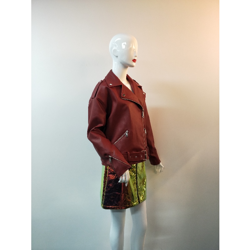 BURGUNDY PU BIKERJACKA RLWPJ0025N