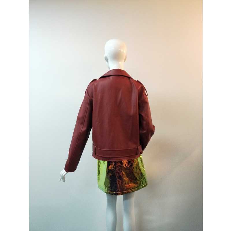 BURGUNDY PU BIKERJACKA RLWPJ0025N