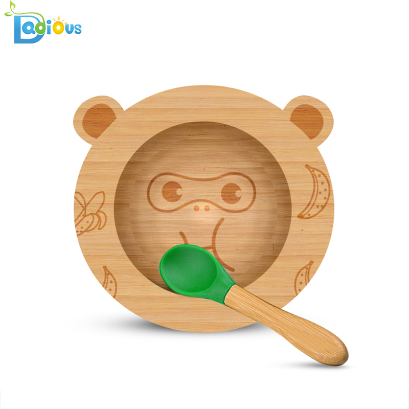 Nya produkter Bambumatningsuppsättning Babyplattor och skålar Hållbar Bambusugplatta uppdelad trä Babyplatta