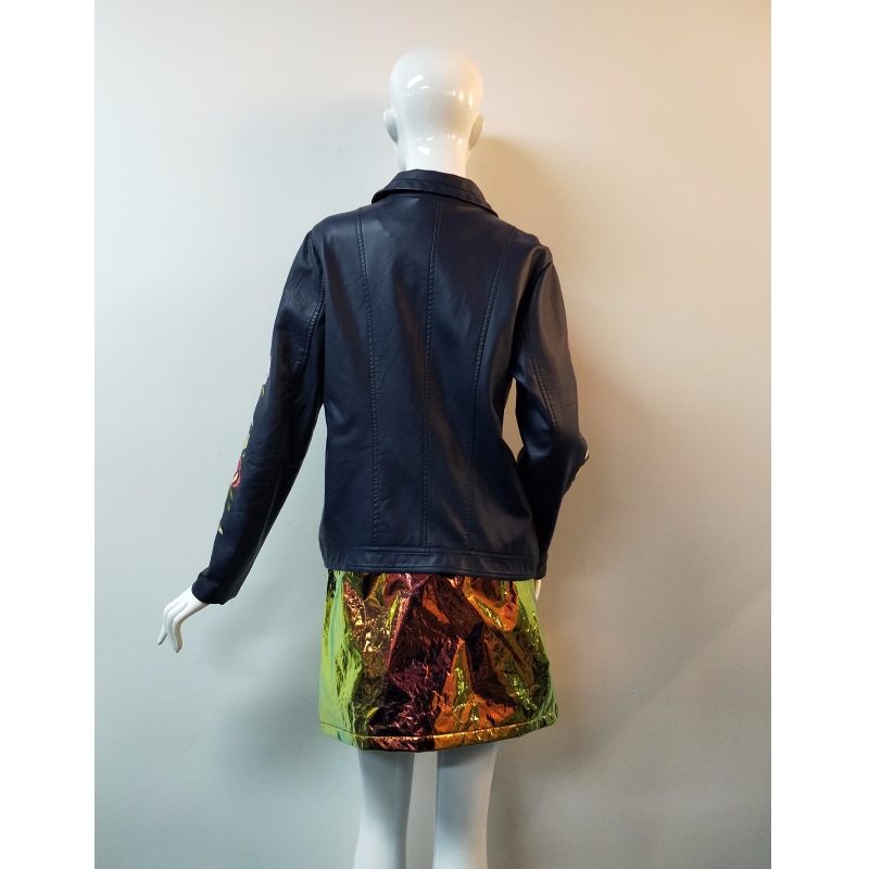 Marinblå broderad PU-jacka RLWPJ0017N
