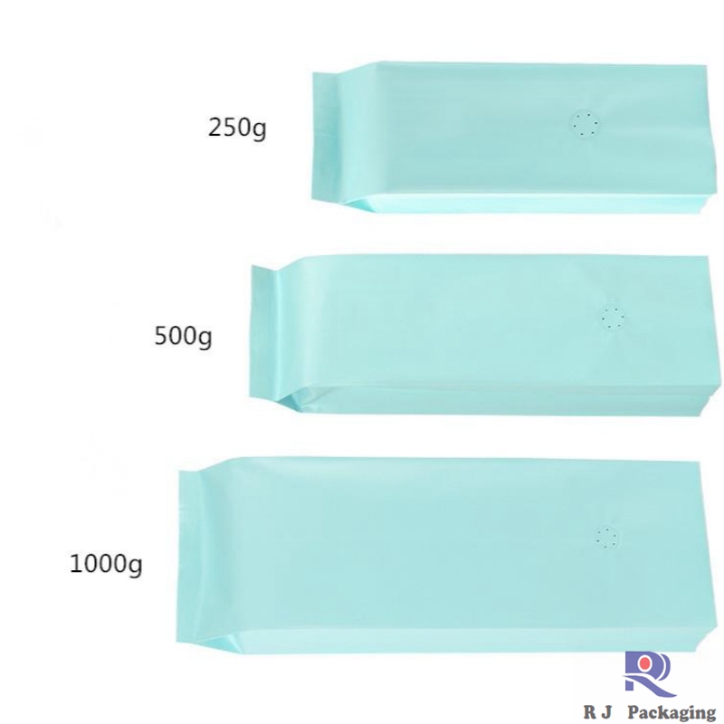 Partihandel i sidovägg Valvat matt eller blank aluminiumfolie Kaffeväska 250 g 500 g 1000 g