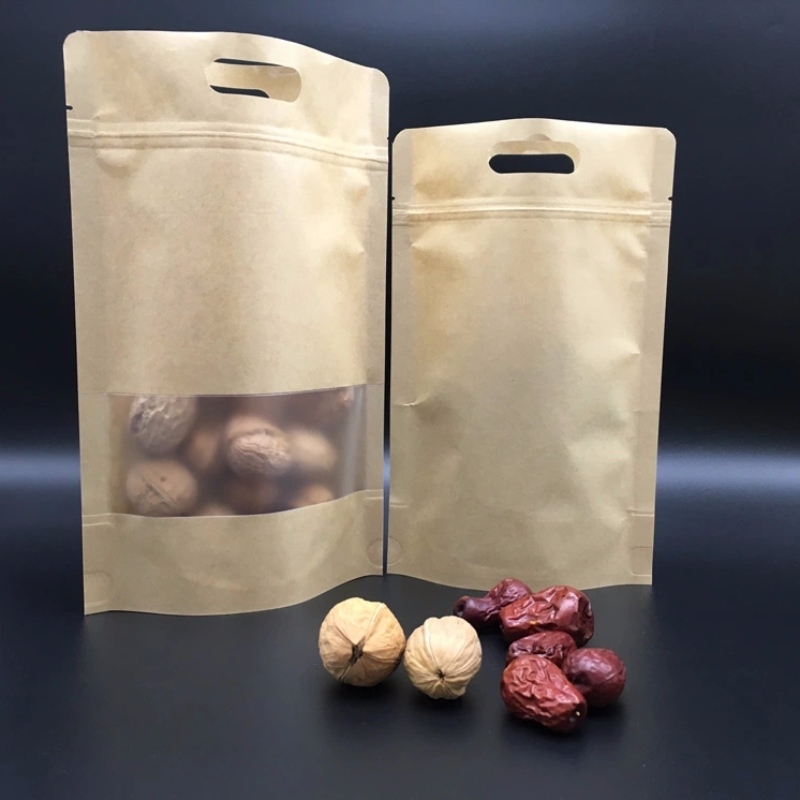 Kraftpapper Stand Up Pouch with Zipslock and die cut hantel for mutts & jujube and other torr frukts