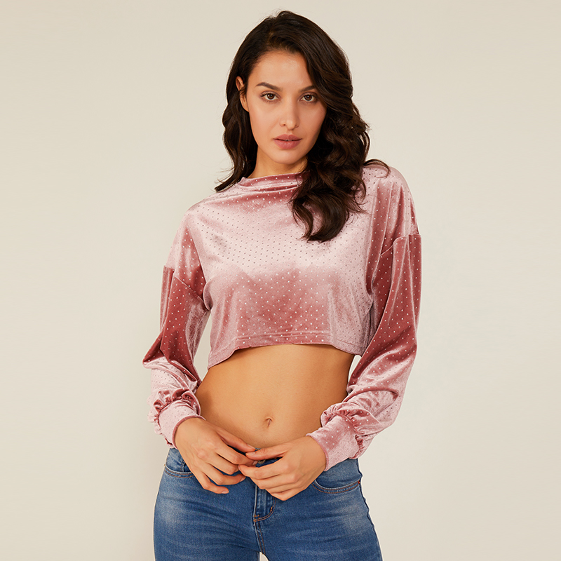Kvinnors hög midja långärmad polka Boho Dot mocka topp