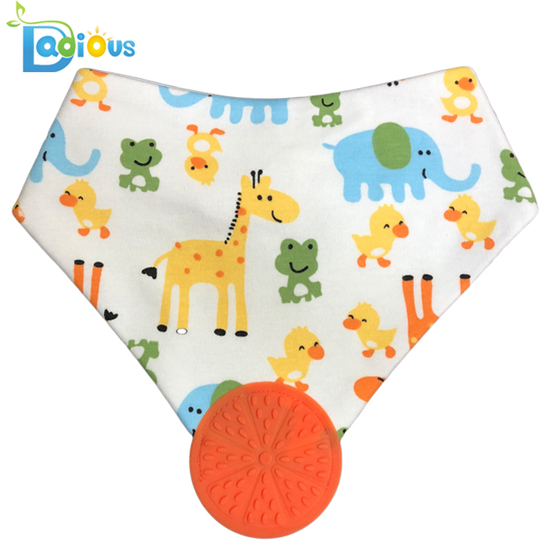 Mjukt absorberande organiskt bomullsmassor Bandana Muslin Teether Haklapp Unisex Bandana Drool Bibs med Teether