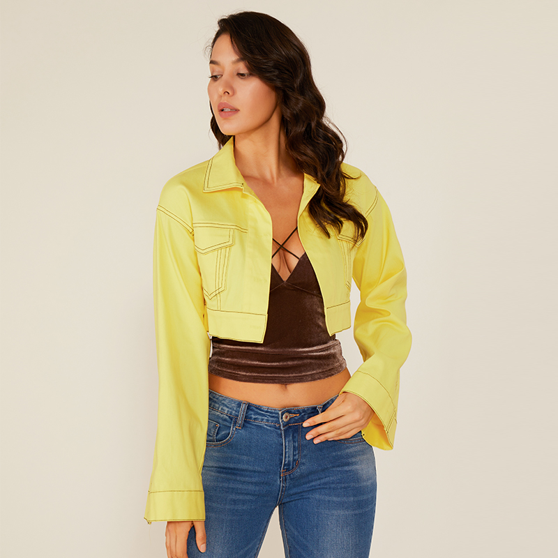 Kvinnors sommarmodestil Gul långärmad neon sexig kort jacka