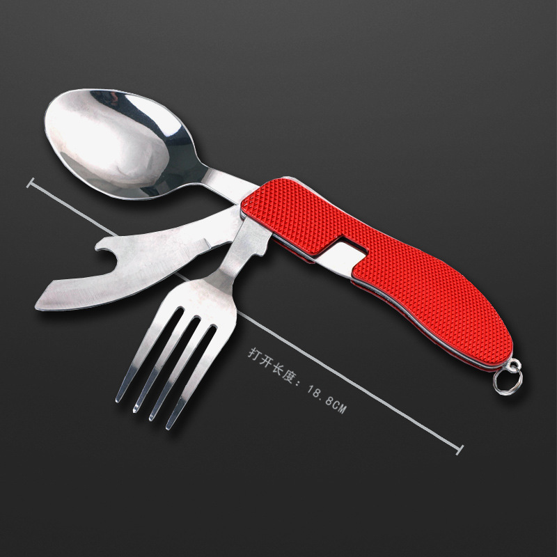 Multifunktionellt fällbart bestick med utomhus med fyra knivar, gafflar och skedar