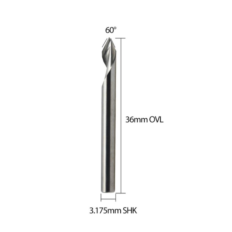 Spiral 60 grader V groove Graveringsverktyg platt botten CNC router bitar 1/8 tum skaft för aluminium MDF hårt trä koppar 5 ST