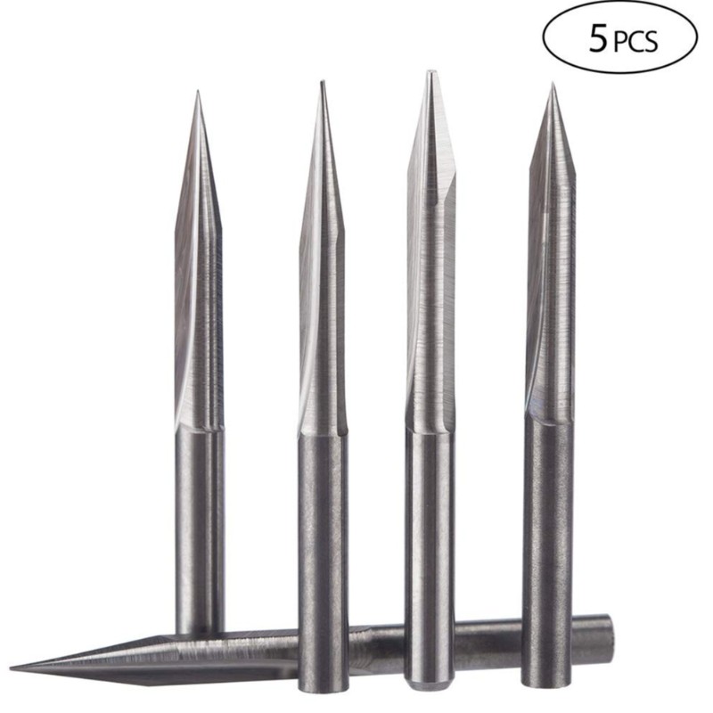 Rak 45 graders V groove Graveringsverktyg Karbid CNC Router Bits 1/8 tum Skaft 0.1mm Spets 5 ST