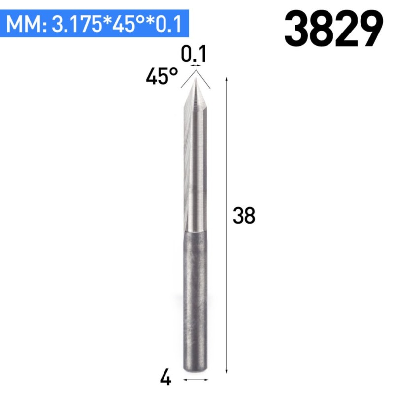 Rak 45 graders V groove Graveringsverktyg Karbid CNC Router Bits 1/8 tum Skaft 0.1mm Spets 5 ST