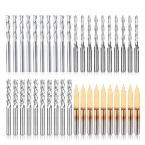 End Mill kombination Kit Set CNC Router Bits Cutter Cutting Milling Tool (4 typ, var 10 st) Inklusive Flat Nose / Ball Nose End Mill, 30 ° V-form graveringsbitar och 4 flöjter End Mill