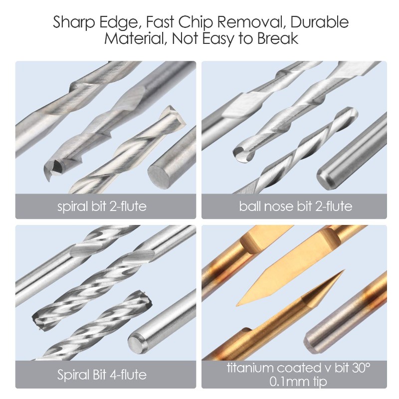End Mill kombination Kit Set CNC Router Bits Cutter Cutting Milling Tool (4 typ, var 10 st) Inklusive Flat Nose / Ball Nose End Mill, 30 ° V-form graveringsbitar och 4 flöjter End Mill
