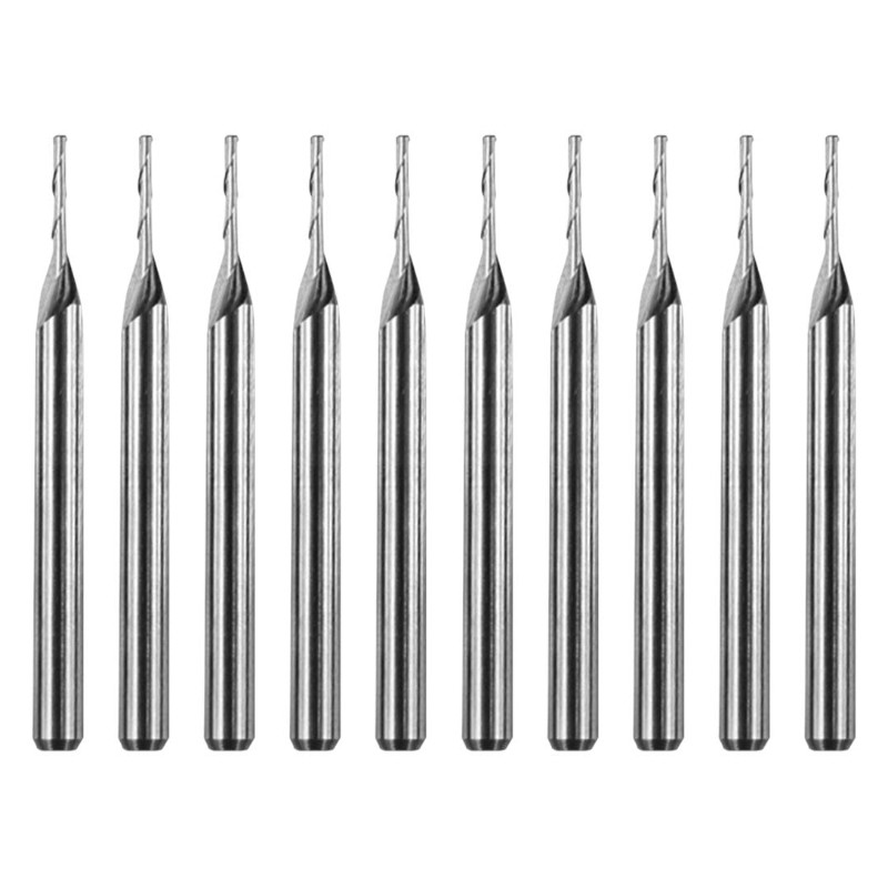 Karbidfräsbitar, dubbla flöjter Spiralkarbid platt nässlutkvarn CNC-router Bit 1mm skärning Dia.