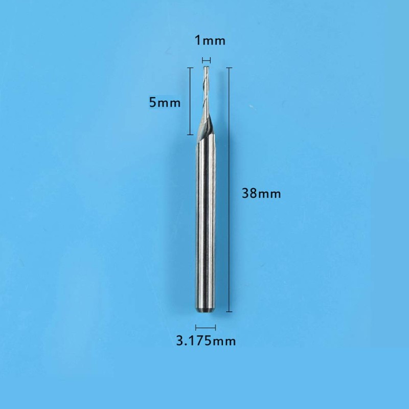 Karbidfräsbitar, dubbla flöjter Spiralkarbid platt nässlutkvarn CNC-router Bit 1mm skärning Dia.