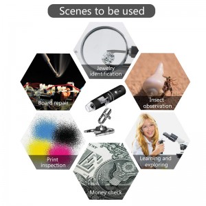 Trådlöst digitalt mikroskop 50X till 1000X, 8 LED-förstorings endoskopkamera med bärväska och metallstativ, kompatibel för Android Windows 7 8 10 Linux Mac