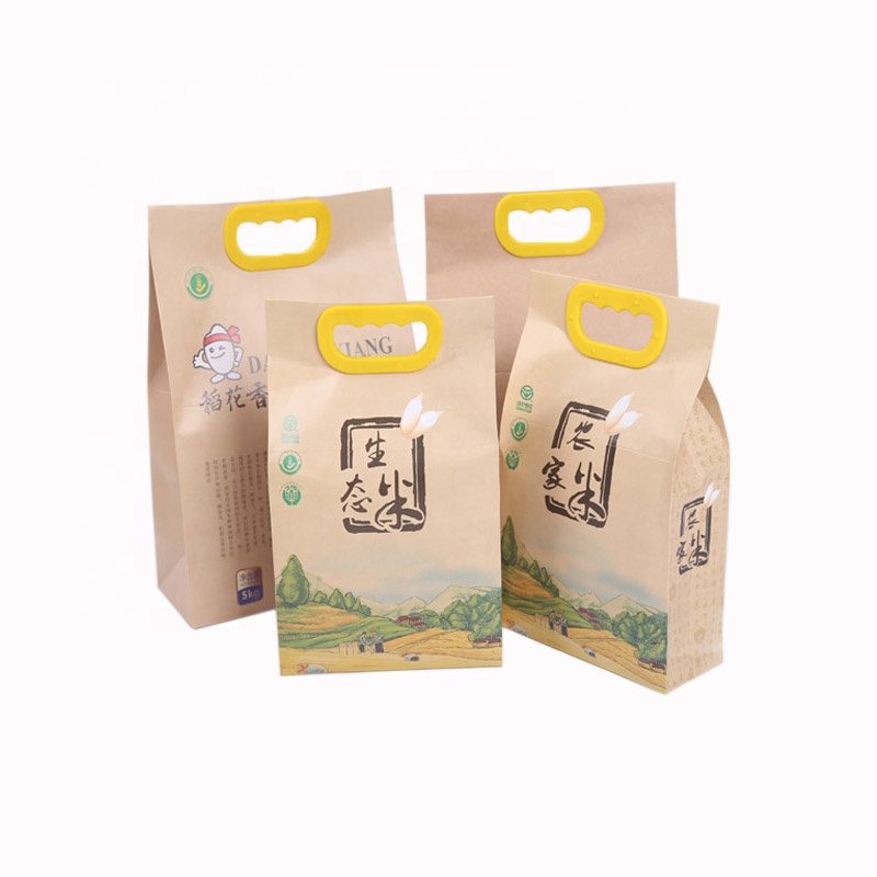 Grossistpris anpassad logotyptryck hållbar fuktbeständig storlek 2,5 kg 5 kg kraftpapper risförpackning