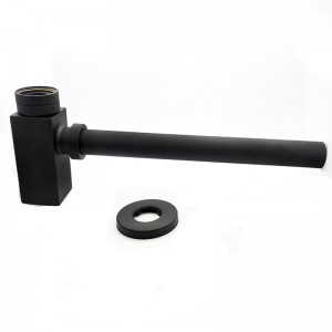 Fyrkantig mässingsvart matte sifon för diskbänk