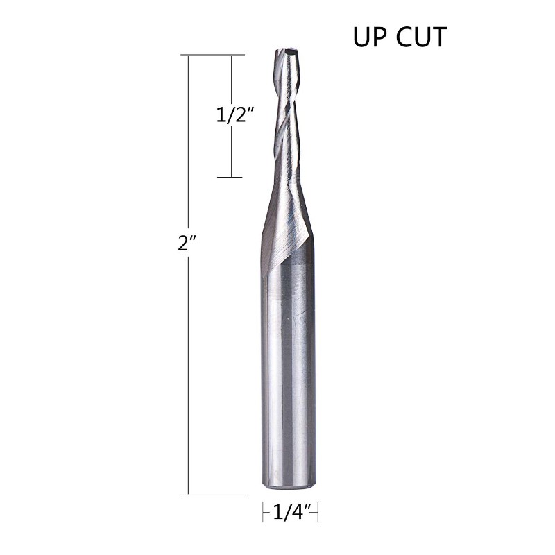 Spiral routerbitar med uppskuren 1/8 tums skärdiameter, 1/4 tums skaft HRC55 massivt hårbottnarv för träskärning, snidning