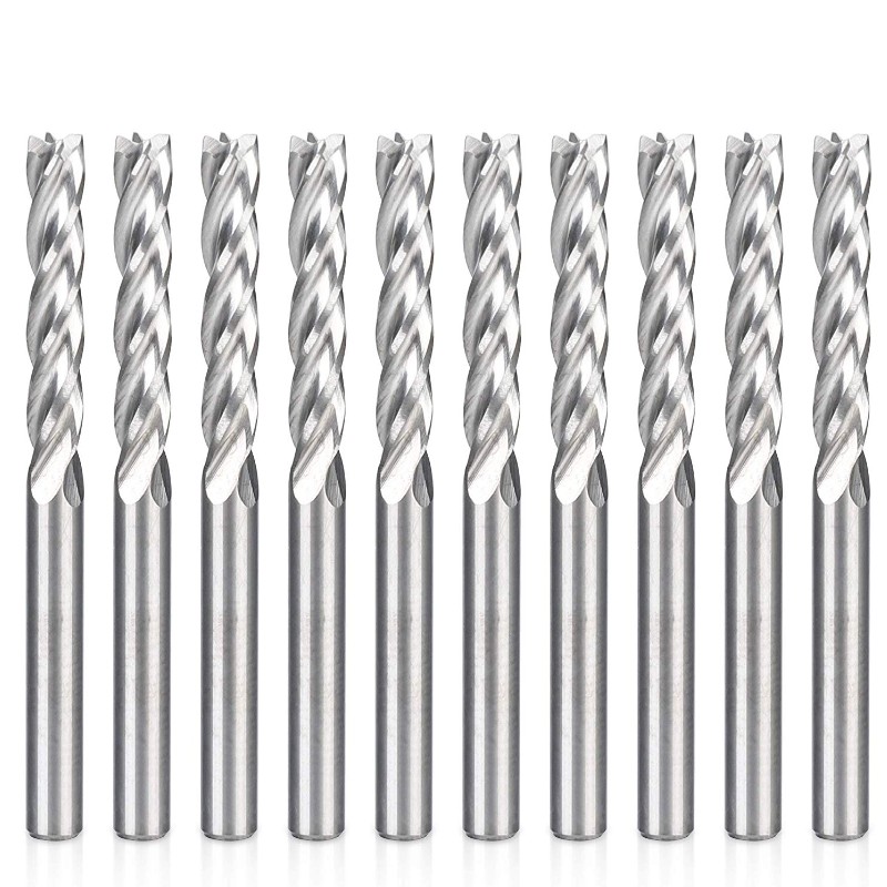 CNC End Mill 1/8 Router Bits 1 8 Shank 4-flöjt Spiral uppskuret fräsning Volframstål Träskärverktygssats 17mm CEL, 38,5mm OAL för akryl MDF PVC Density Board Hardwood Plywood