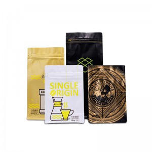 250g aluminiumfolie kaffepåse platt botten åtta sido förseglade påse med blixtlås