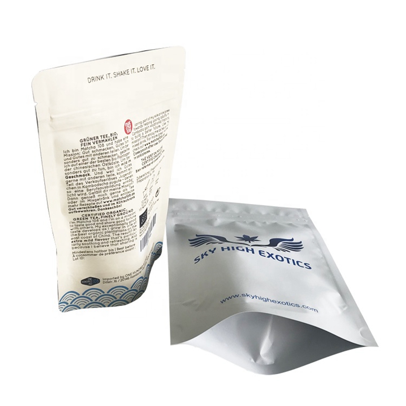 Aluminiumfolie Stand up-påse för plastpåsar med grönt tepulver med påsar till billig pris