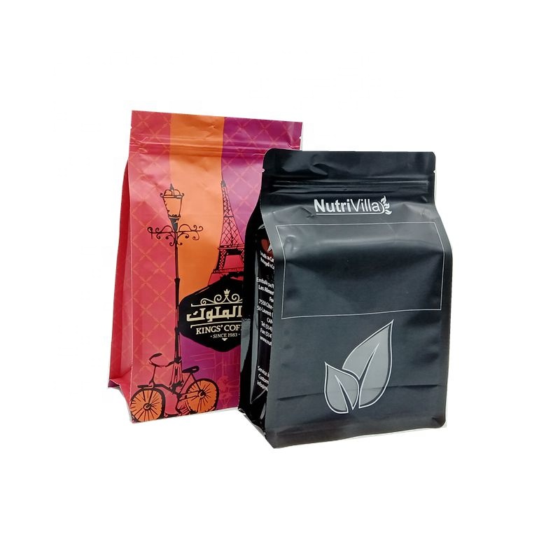 Färgglada utskriftsplatta botten påse aluminiumfolie kaffe förpackning påse med fönster