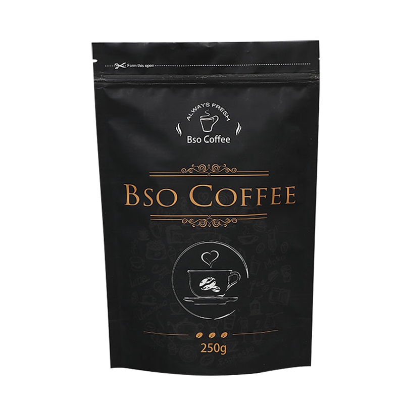 Anpassad logotyp kaffepåsar återanvändbar stand up-väska med ziplock Förpackningspåsar för kaffe
