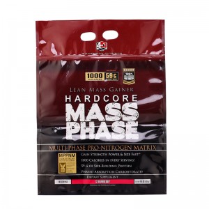 Tillverkare 1 kg Flat botten proteintillskott påse påse med klart fönster fyrkantig botten påse låda påse med dragkedja topp