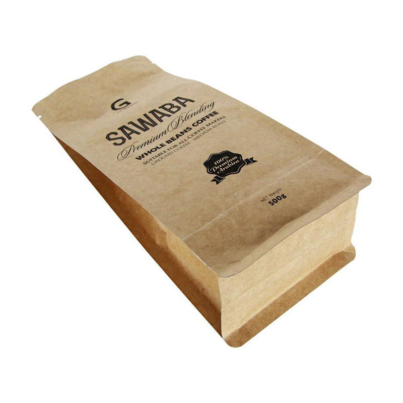 Enkel Kraft Kaffeväska Quad Seal Box Box Packaging