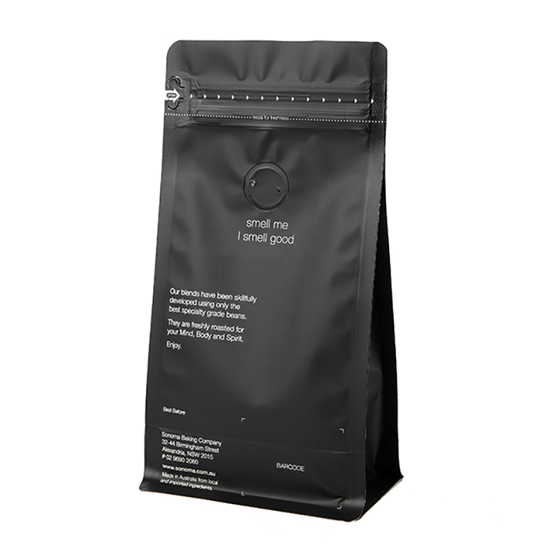 Zip Lock 100 g kaffeförpackning stand up påse och kaffepåse 1 kg med avgasningsventil och specialtryckt kaffepåse med ventil