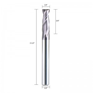 2 flöjter 1/4 tum Shank Square Nose End Mill Carbide CNC Upcut Router Bits Tiain Coated, 2 1/2 inches Length