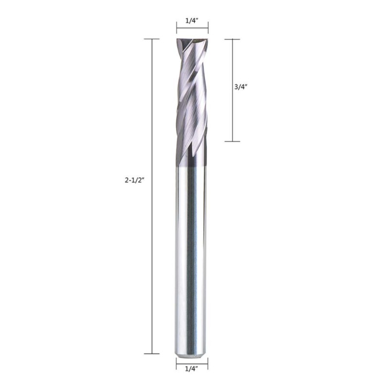 2 flöjter 1/4 tum Shank Square Nose End Mill Carbide CNC Upcut Router Bits Tiain Coated, 2 1/2 inches Length