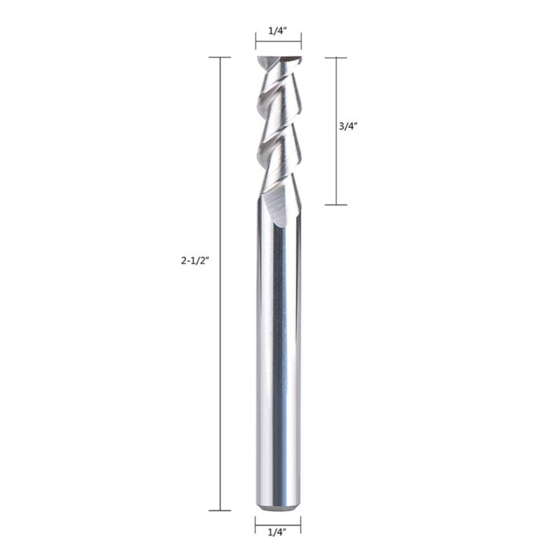 Karbid CNC-slutkvarn för aluminium, plastskär 2 flöjter Router Bit Spiralbruk 1/4 tum skaft