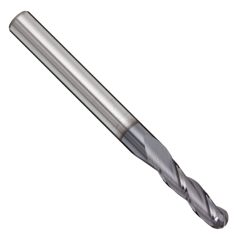 Carbide Micro Ball Nose End Mill, AlTiN Monolayer Finish, 30 Deg Helix, 3 Flutes, 1.5000 