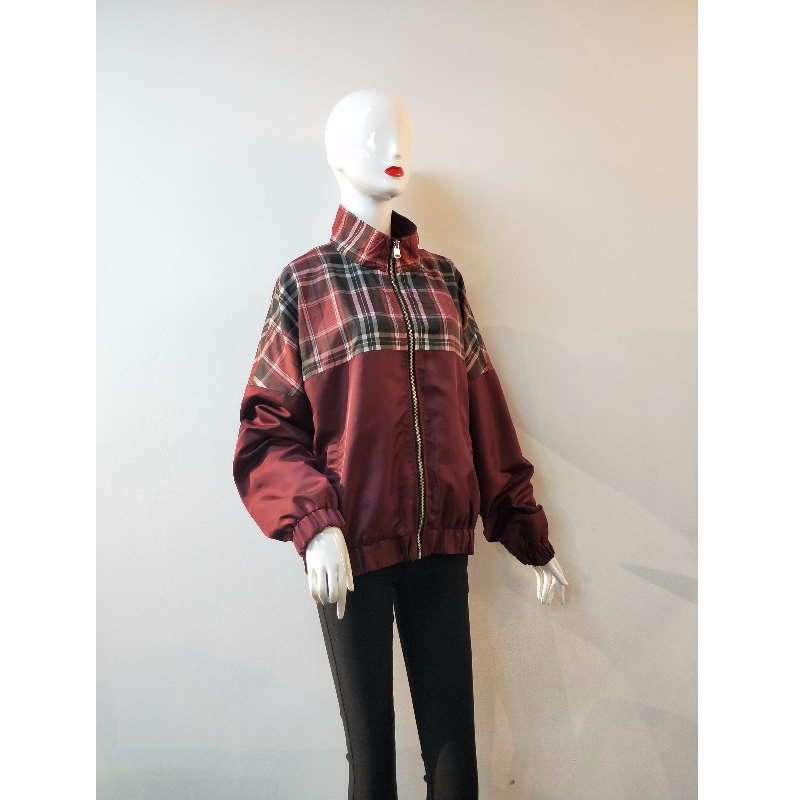 LADIES BURGUNDY PLAID JACKET RLWJ0002