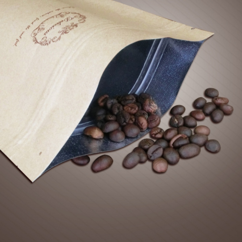 Vanliga kraftpapperspåsar av god kvalitet, 3 sidosegelförpackningspåse för kaffesnackor, ris