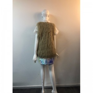 DAMENS SHAGGY GILET I MUSTARD GULD RLWF0026