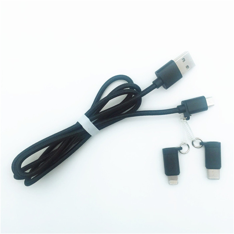 KPS-1002CB 3in1 Hög kvalitet 1M 2a OD3.5MM nylonflätad laddning USB-kabel