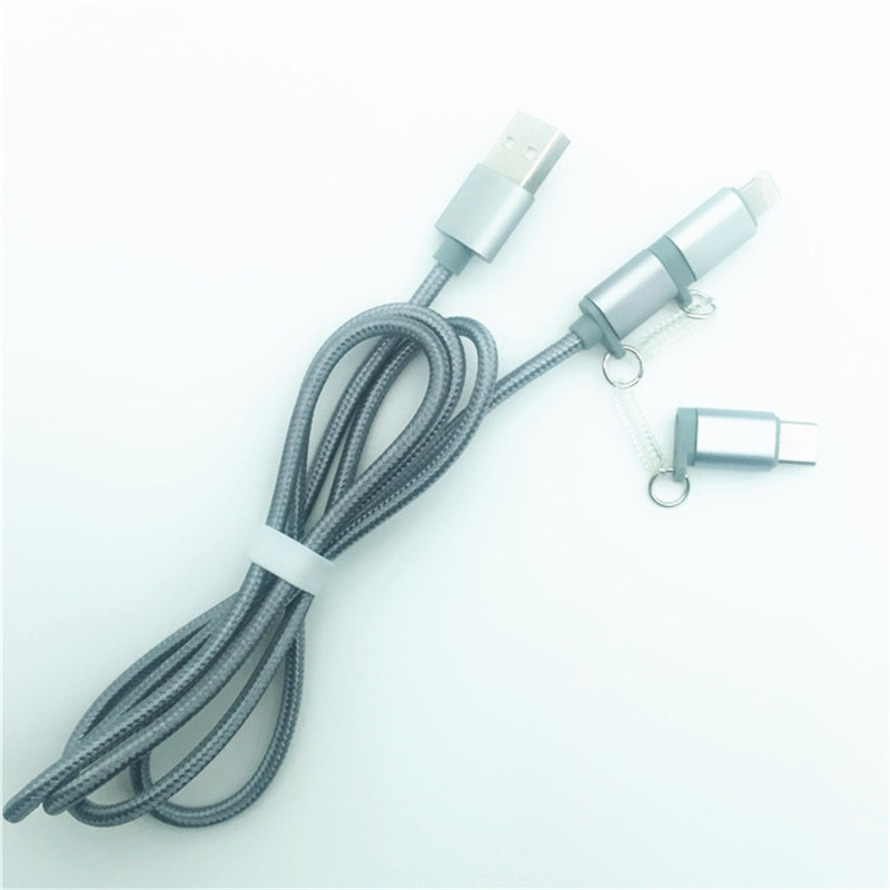 KPS-1002CB 3in1 Hög kvalitet 1M 2a OD3.5MM nylonflätad laddning USB-kabel