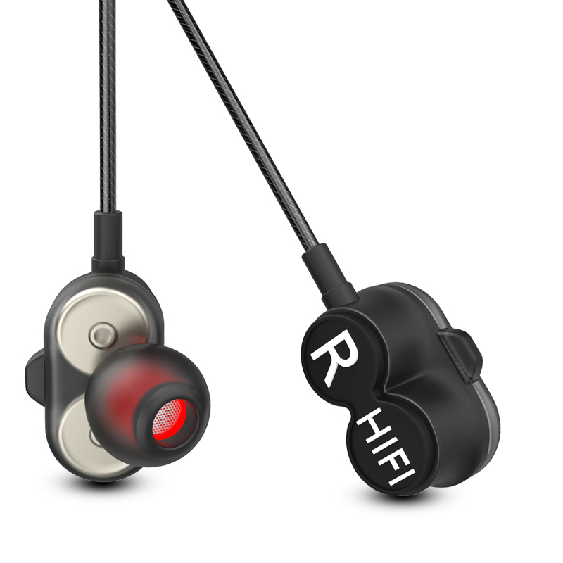 Dubbelhögtalare HiFi Stereo in-ear trådbundna hörlurar