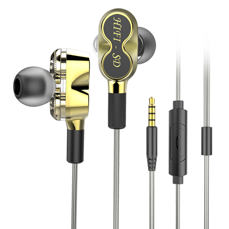 Hög kvalitet Dual Driver Deep Bass Stereo i örat HiFi Wired Earbud