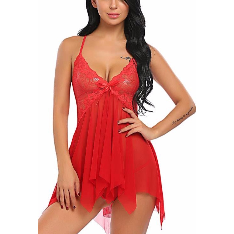 Damunderkläder Spets Babydoll V Neck Nattkläder Strap Chemise rose-team
