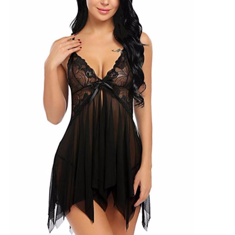 Kvinnors sexiga underkläder Spets Babydoll V Neck Nattkläder Strap Chemise i flera färger ros-team