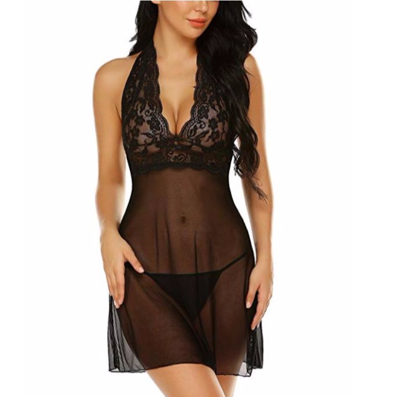Damunderkläder Halter Chemise Spets Babydoll Mesh Nattkläder V-hals Teddy Rose-team