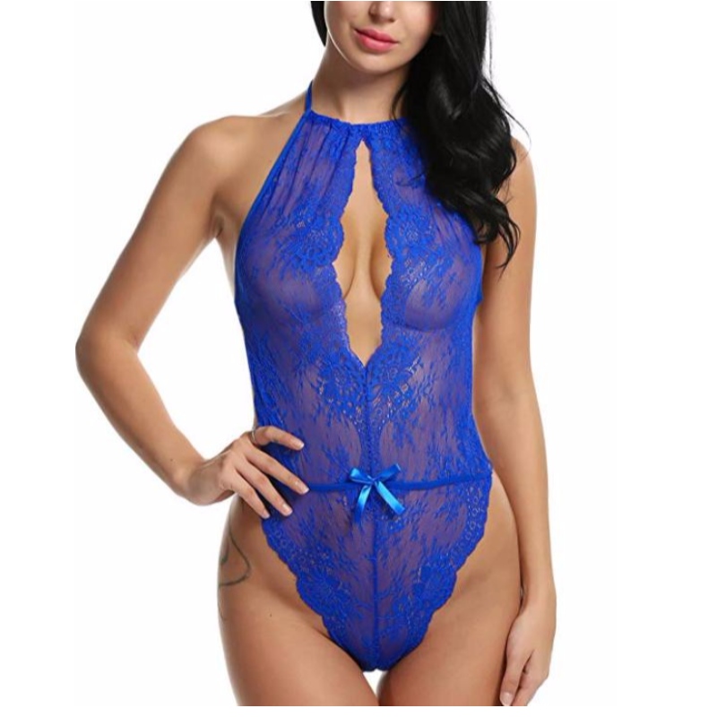 Sexig underkläder för kvinnor Teddy One Piece Lace Babydoll Bodysuit Rose-team