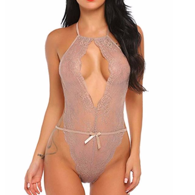 Sexig damunderkläder för kvinnor Nalle en bit spets Babydoll Bodysuit Flera färger tillgängliga Rose-team