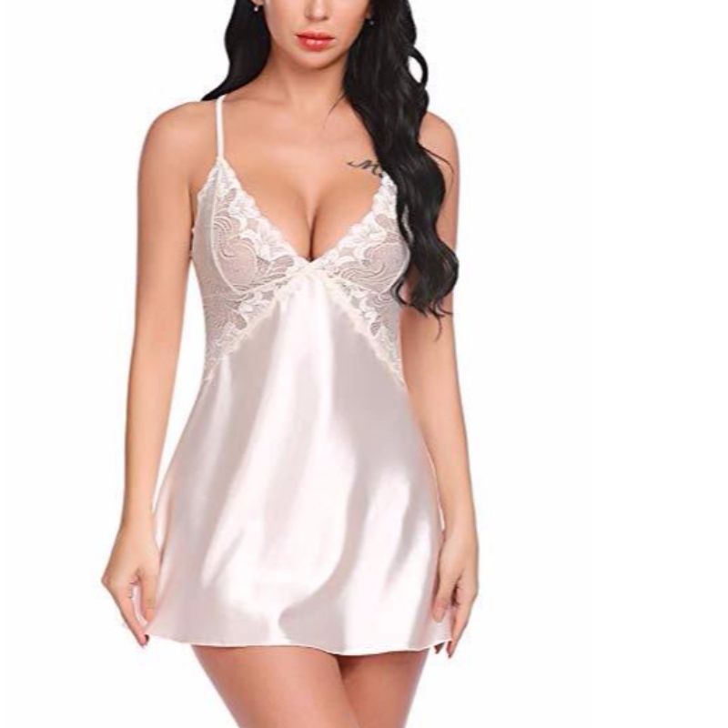 Sexiga damunderkläder V-hals Nattkläder Satin Nattkläder Spets Chemise Mini Teddy Rose-team