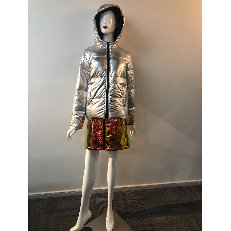 LADIES 'SILVER METALLIC PUFFER COAT RLWPC0049