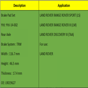 Bromsbelägg (OE: LR019627)